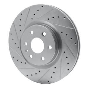 Cadillac SRX Brake Rotor (1) - Front Left - R1 Concepts - Drilled & Slotted - Silver - `10-`16